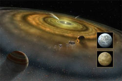 Художнє зображення, яке ілюструє утворення системи планет у диску із пилу та газу навколо зірки Бета Пікторіс (фото: NASA/FUSE/Lynette Cook)