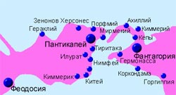 Боспор Кіммерійський (теперішня Керченська протока), карта з сайту travel.kyiv.org/crimea/ 