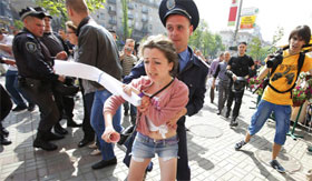 Під час першотравневої демонстрації в Києві затримали кілька людей