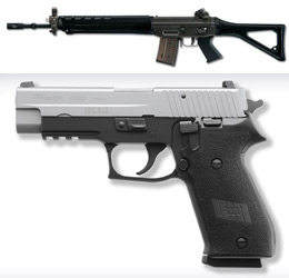 Основна стрілецька зброя, яка знаходиться фактично в кожній швейцарській оселі (і не в опечатаному сейфі) - автоматична гвинтівка SIG 550 та пістолет SIG P-220