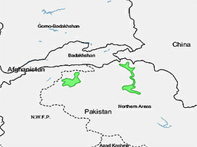 Поширення бурушаскі на півночі Пакистану показано зеленим. Зображення c сайту http://llmap.org