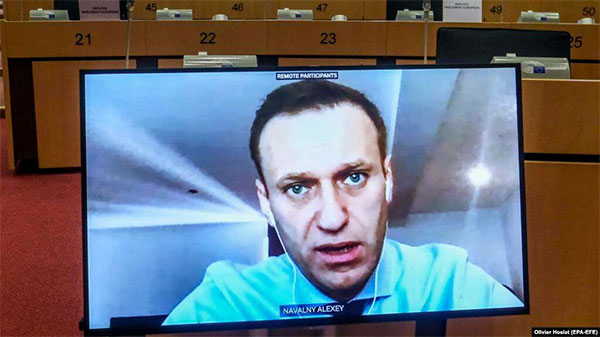 Олексій Навальний під час відеовиступу перед депутатами Європейського парламенту 27 листопада 2020 р.